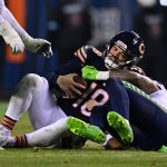 Chicago Bears Caleb Williams getting sacked