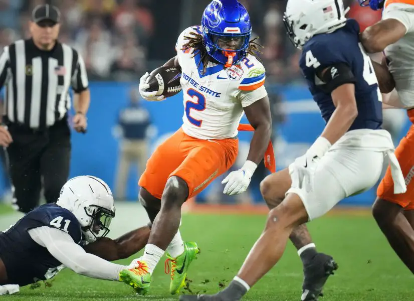 Boise State's Ashton Jeanty breaks a tackle against Penn State