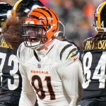 Possible Chicago Bears trade target Trey Hendrickson celebrates a sack