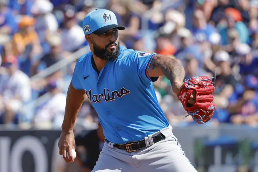 Miami Marlins pitcher Sandy Alcantara (22) throws during the first inning against the New York Mets at Clover Park.