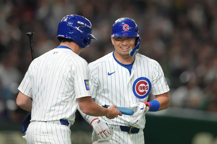 MLB: Spring Training Chicago Cubs at Hanshin Tigers Seiya Suzuki